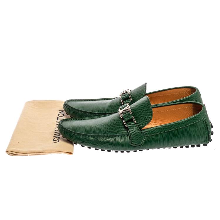 Pre Owned Louis Vuitton Green Epi Leather Major Logo Slip On Loafers Size 44
