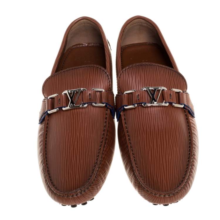 Pre Owned Louis Vuitton Brown Leather Monte Carlo Slip On Loafers Size 41.5