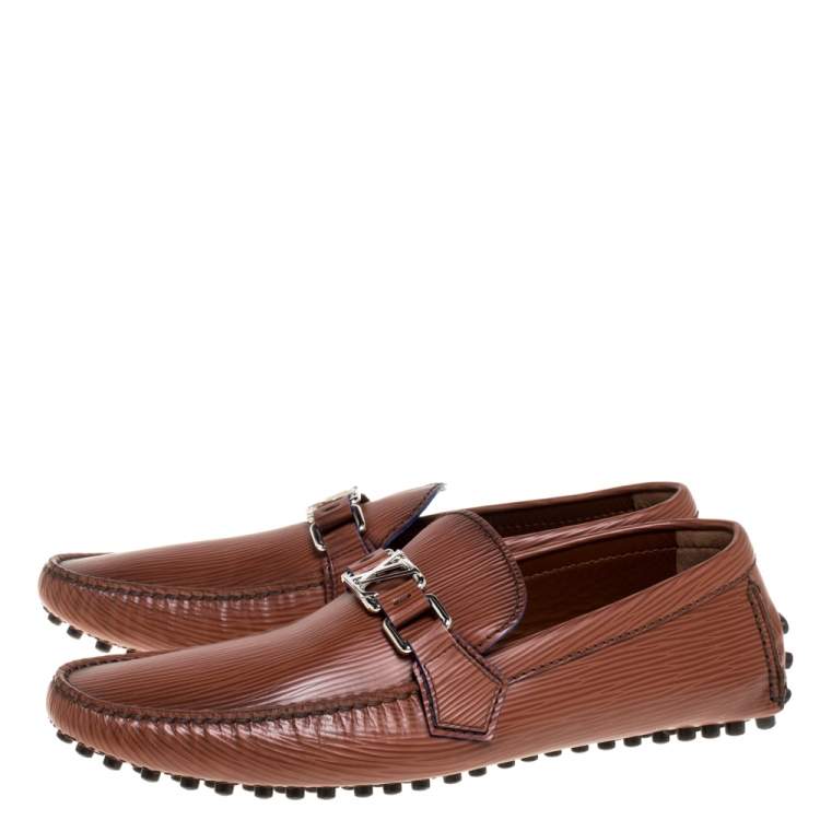Pre Owned Louis Vuitton Brown Leather Monte Carlo Slip On Loafers Size 41.5