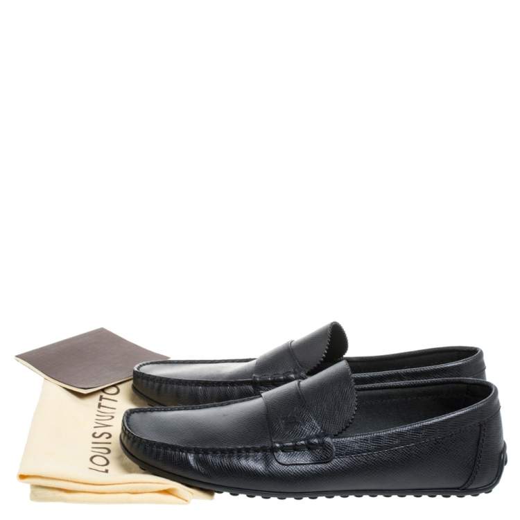 Pre Owned Louis Vuitton Black Leather Slip on Loafers Size 41.5