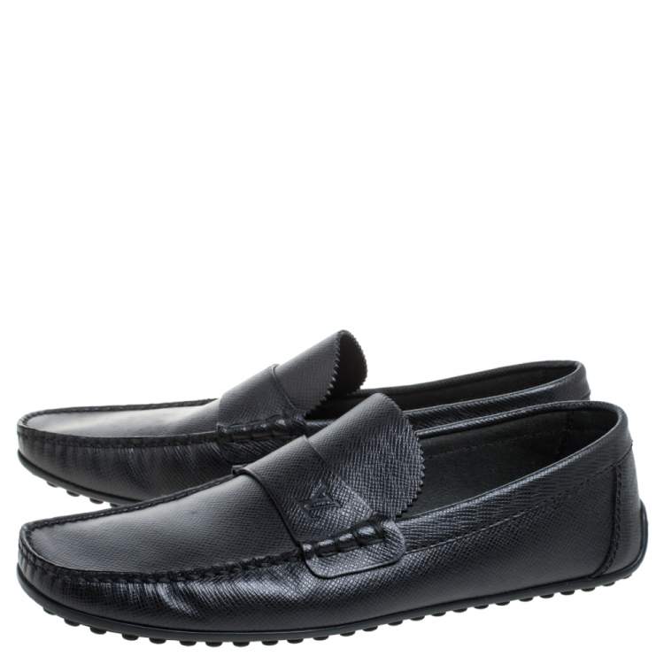 Pre Owned Louis Vuitton Black Leather Slip on Loafers Size 41.5