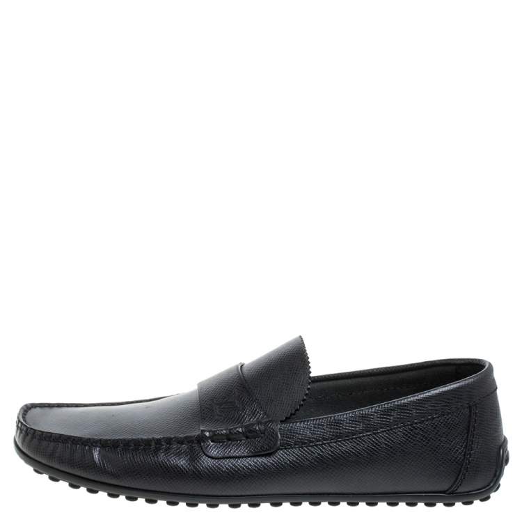 Pre Owned Louis Vuitton Black Leather Slip on Loafers Size 41.5