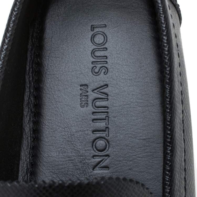 Pre Owned Louis Vuitton Black Leather Slip on Loafers Size 41.5