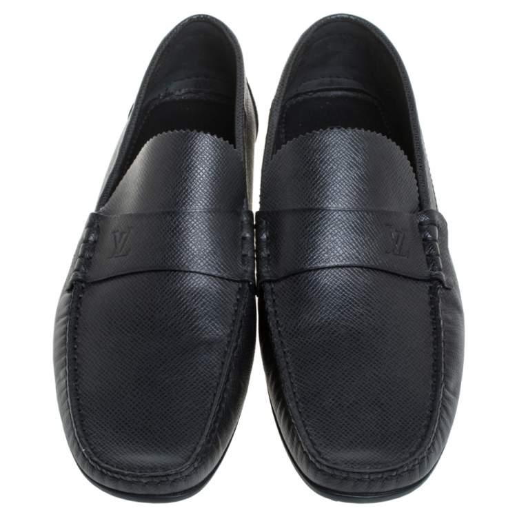 Pre Owned Louis Vuitton Black Leather Slip on Loafers Size 41.5