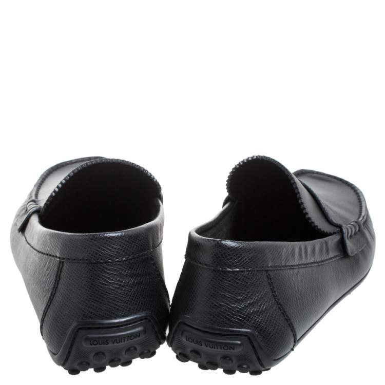 Pre Owned Louis Vuitton Black Leather Slip on Loafers Size 41.5