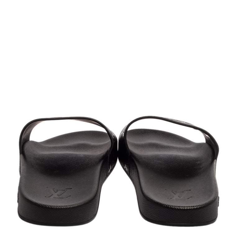 Pre Owned Louis Vuitton Black Rubber Monogram Waterfront Slide Sandals Size 42