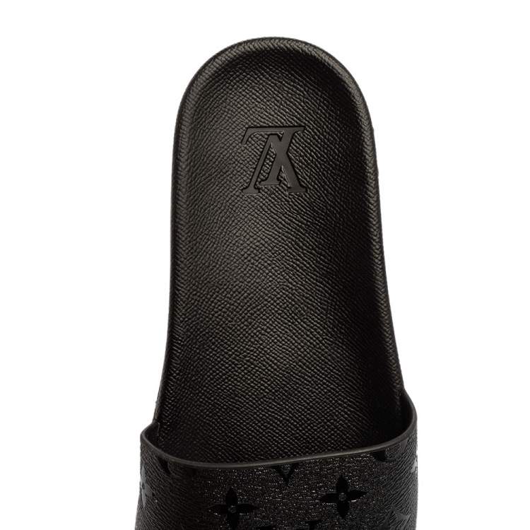 Pre Owned Louis Vuitton Black Rubber Monogram Waterfront Slide Sandals Size 42
