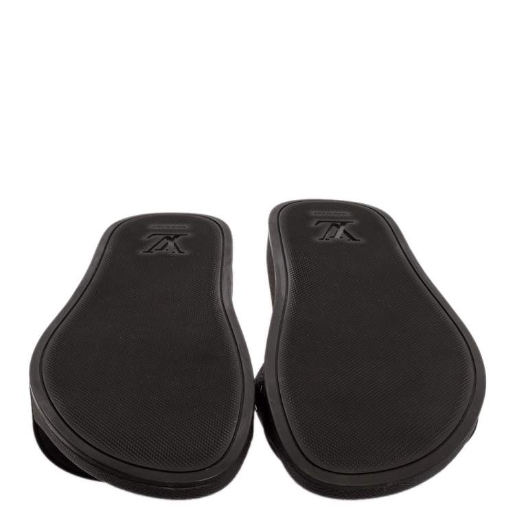 Pre Owned Louis Vuitton Black Rubber Monogram Waterfront Slide Sandals Size 42