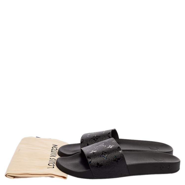 Pre Owned Louis Vuitton Black Rubber Monogram Waterfront Slide Sandals Size 42