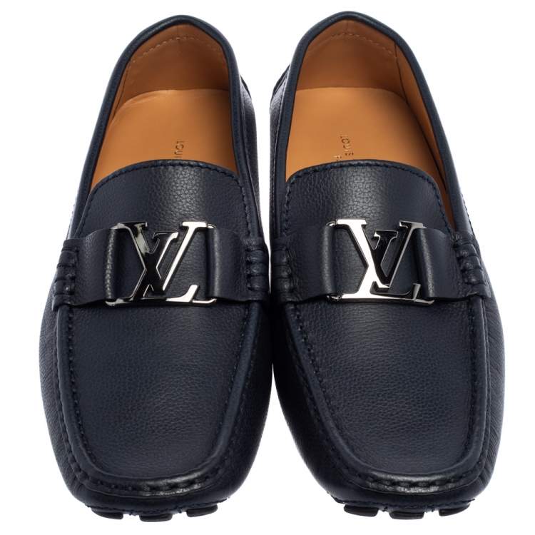 Pre Owned Louis Vuitton Blue Leather Monte Carlo Loafers Size 42