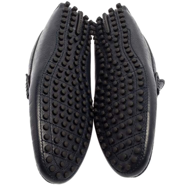 Pre Owned Louis Vuitton Blue Leather Hockenheim Loafers Size 41