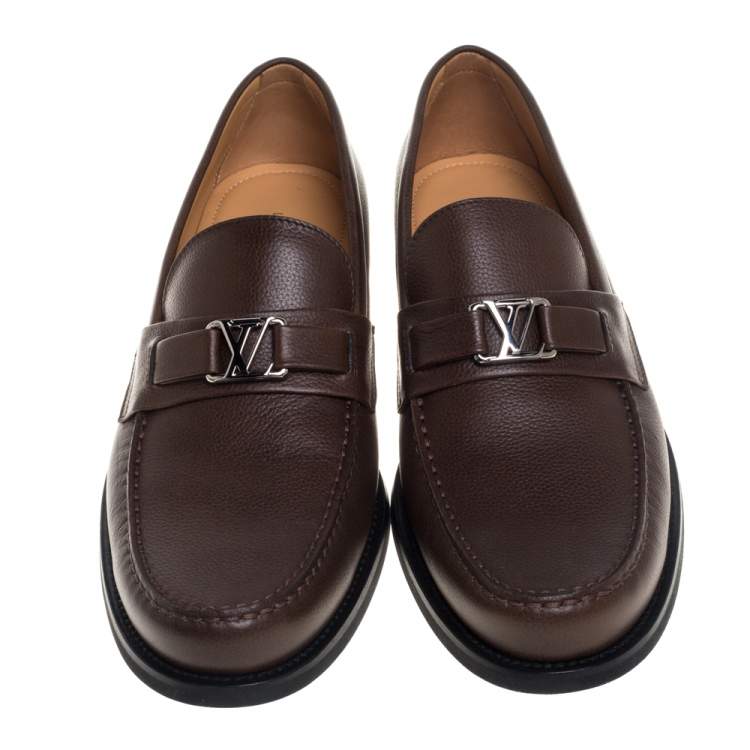 Pre Owned Louis Vuitton Brown Leather Major Slip On Loafers Size 44