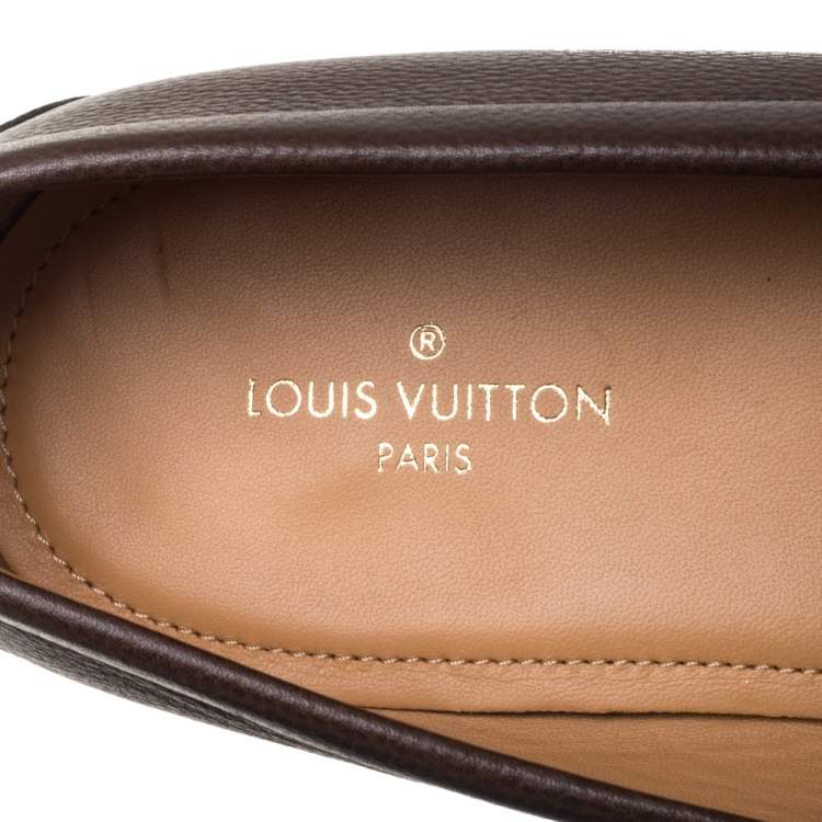 Pre Owned Louis Vuitton Brown Leather Major Slip On Loafers Size 44