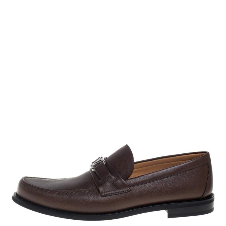 Pre Owned Louis Vuitton Brown Leather Major Slip On Loafers Size 44