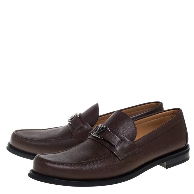 Pre Owned Louis Vuitton Brown Leather Major Slip On Loafers Size 44