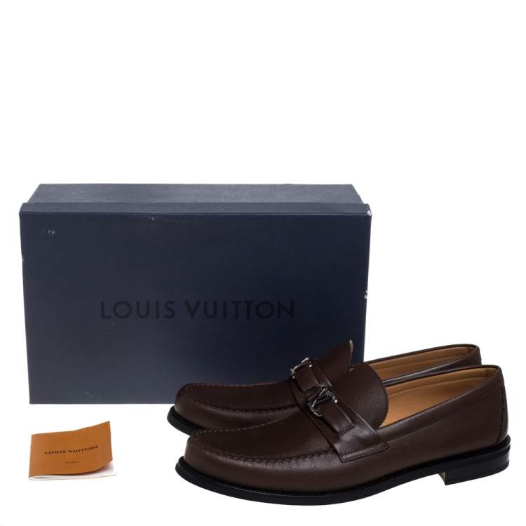 Pre Owned Louis Vuitton Brown Leather Major Slip On Loafers Size 44