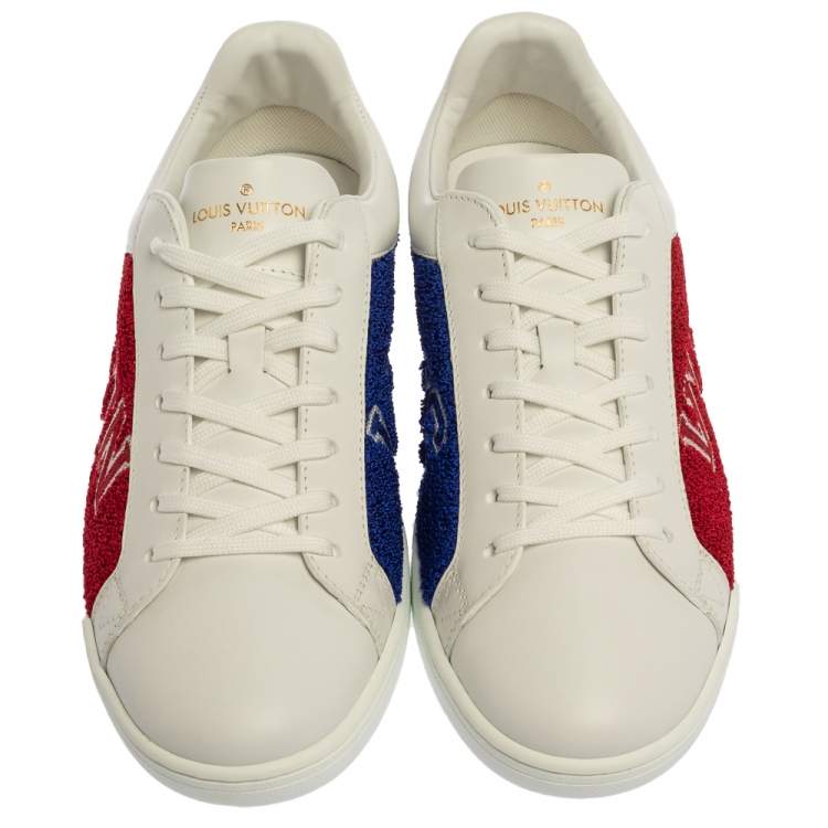 Pre Owned Louis Vuitton White Leather And Blue/Red Terry Fabric Luxembourg Sneakers Size 39