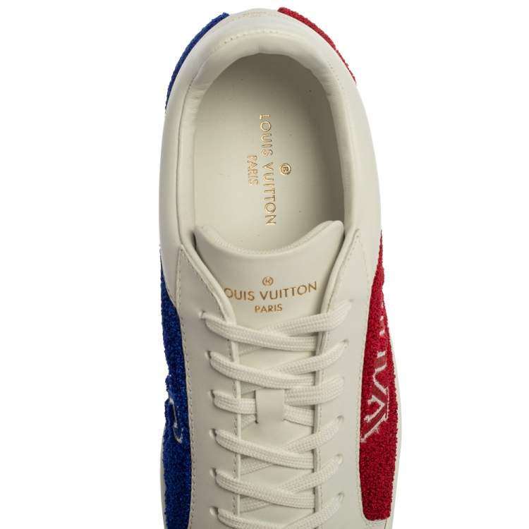 Pre Owned Louis Vuitton White Leather And Blue/Red Terry Fabric Luxembourg Sneakers Size 39