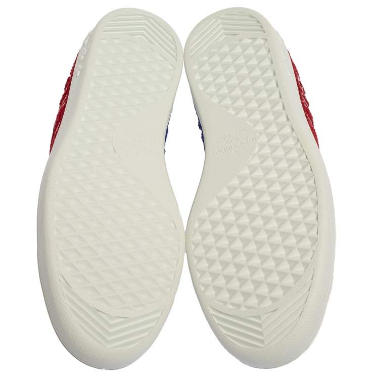 Pre Owned Louis Vuitton White Leather And Blue/Red Terry Fabric Luxembourg Sneakers Size 39
