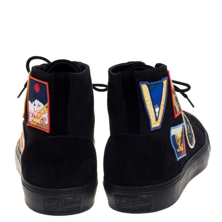 Pre Owned Louis Vuitton Black Canvas And Suede High Top Sneakers Size 44
