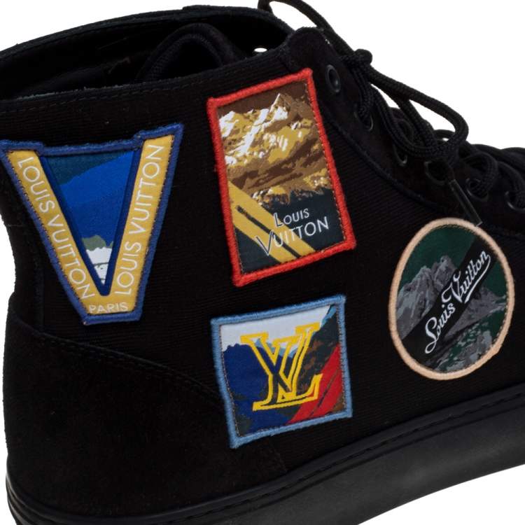 Pre Owned Louis Vuitton Black Canvas And Suede High Top Sneakers Size 44