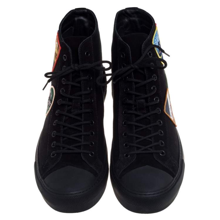 Pre Owned Louis Vuitton Black Canvas And Suede High Top Sneakers Size 44