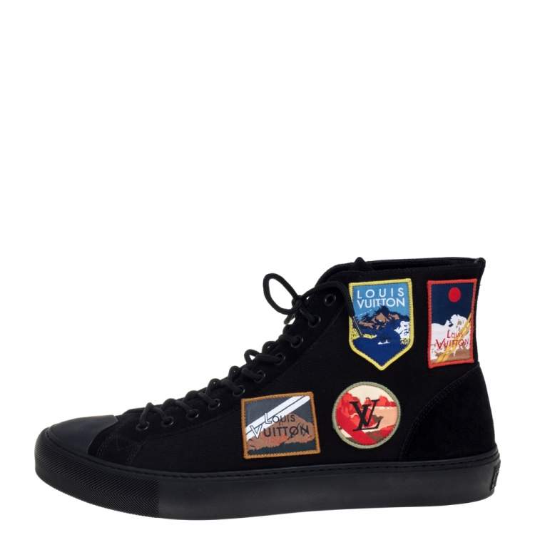 Pre Owned Louis Vuitton Black Canvas And Suede High Top Sneakers Size 44