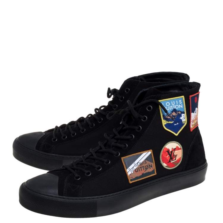 Pre Owned Louis Vuitton Black Canvas And Suede High Top Sneakers Size 44
