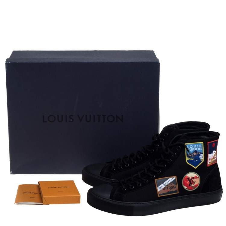 Pre Owned Louis Vuitton Black Canvas And Suede High Top Sneakers Size 44