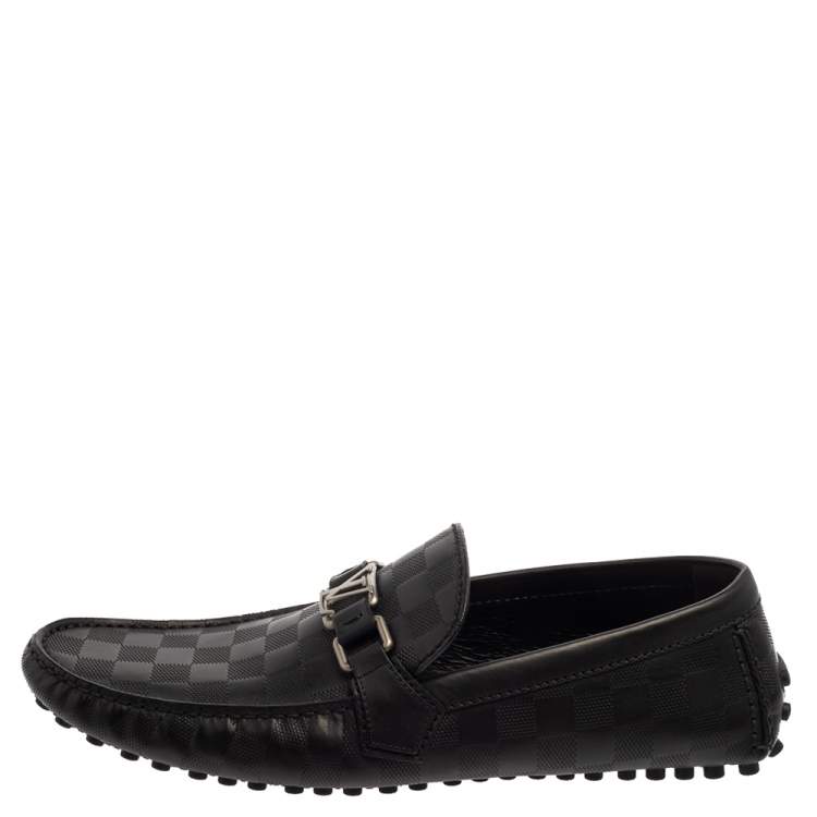 Pre Owned Louis Vuitton Damier Black Leather Loafers Size 43