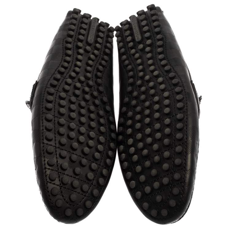 Pre Owned Louis Vuitton Damier Black Leather Loafers Size 43