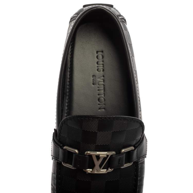 Pre Owned Louis Vuitton Damier Black Leather Loafers Size 43
