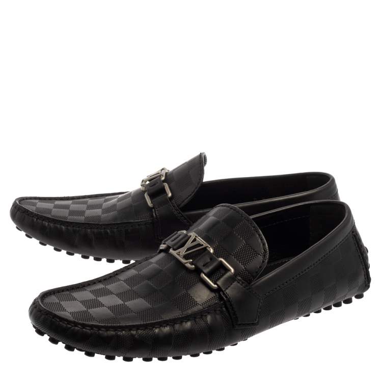 Pre Owned Louis Vuitton Damier Black Leather Loafers Size 43