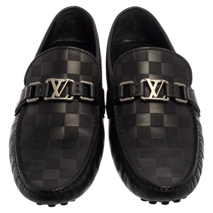 Pre Owned Louis Vuitton Damier Black Leather Loafers Size 43