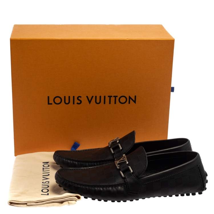 Pre Owned Louis Vuitton Damier Black Leather Loafers Size 43