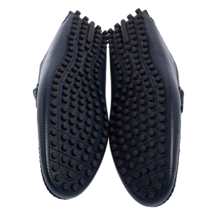 Pre Owned Louis Vuitton Blue Textured Leather Hockenheim Loafers Size 43