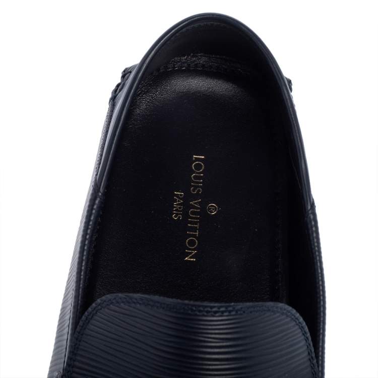 Pre Owned Louis Vuitton Blue Textured Leather Hockenheim Loafers Size 43