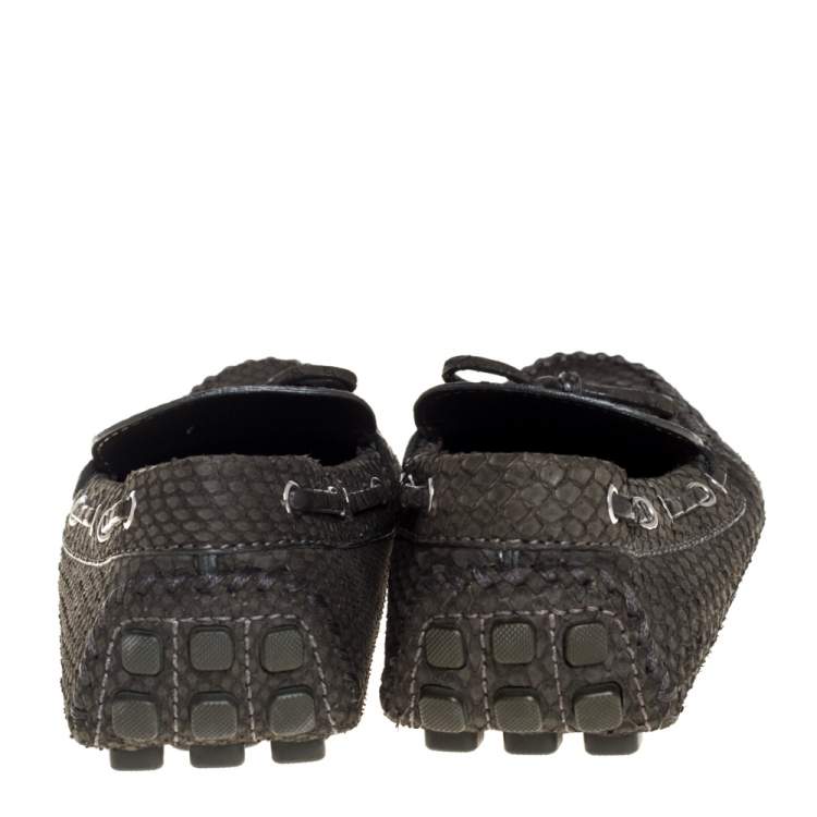 Pre Owned Louis Vuitton Dark Brown Python Bow Loafers Size 41.5