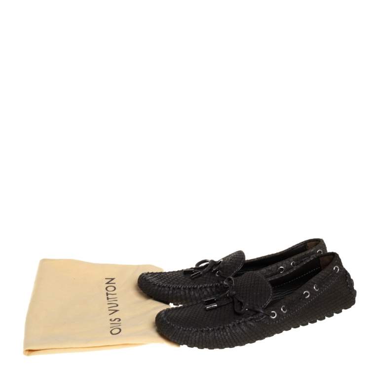 Pre Owned Louis Vuitton Dark Brown Python Bow Loafers Size 41.5