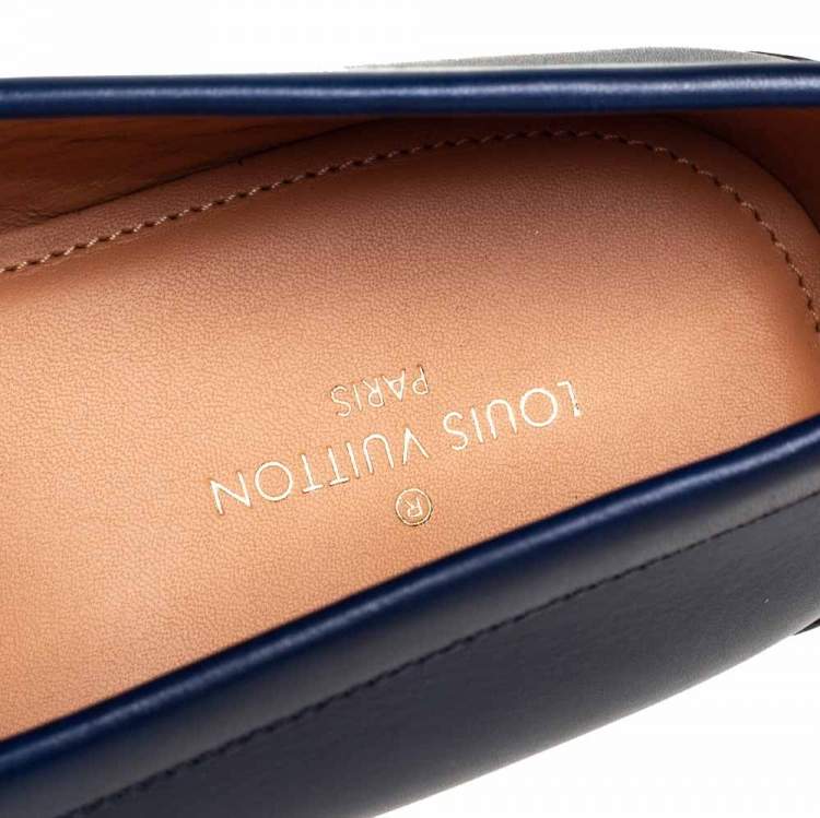 Pre Owned Louis Vuitton Blue Leather Major Slip On Loafers Size 43.5