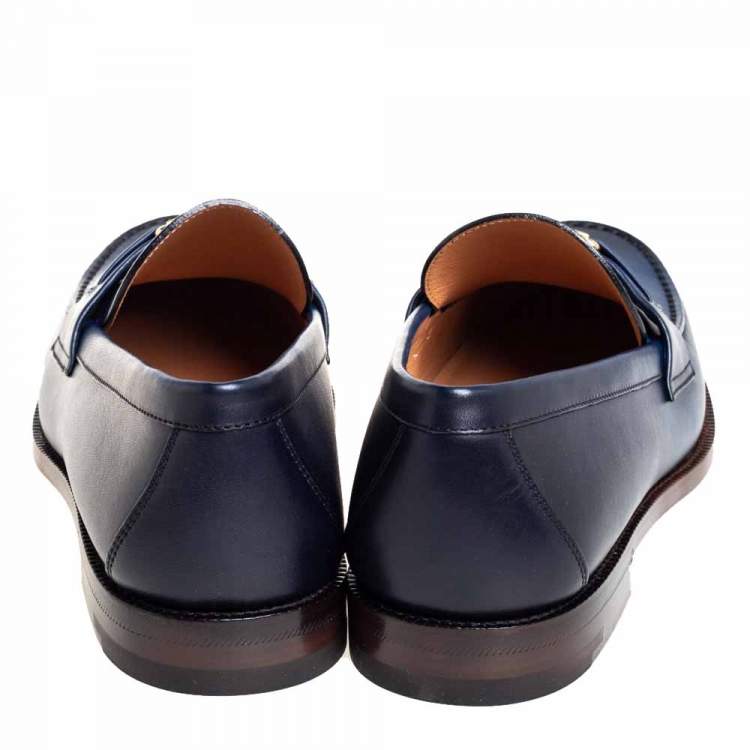 Pre Owned Louis Vuitton Blue Leather Major Slip On Loafers Size 43.5