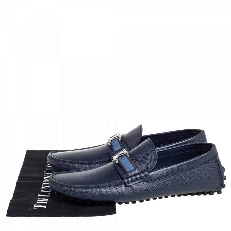 Pre Owned Louis Vuitton Blue Leather Hockenheim Slip On Loafers Size 41