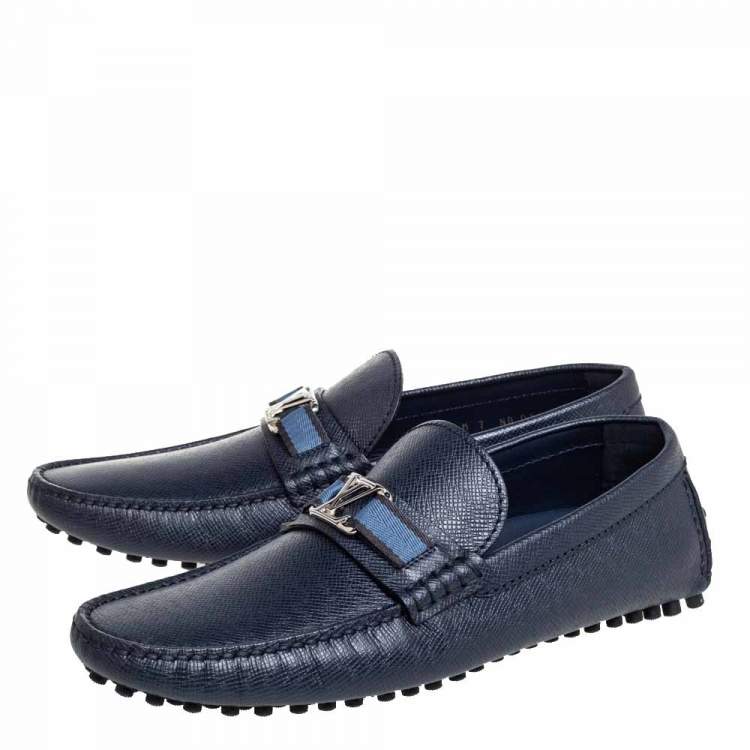 Pre Owned Louis Vuitton Blue Leather Hockenheim Slip On Loafers Size 41