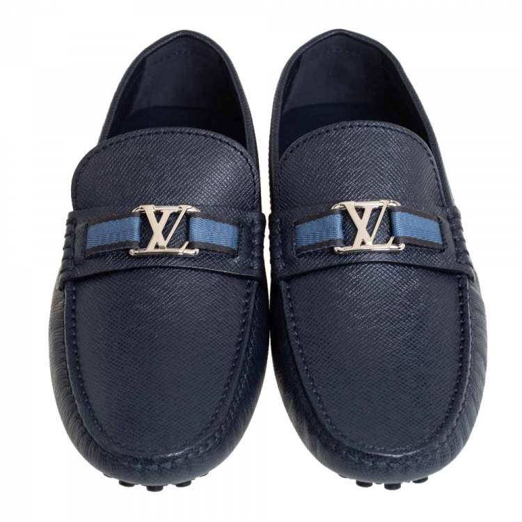 Pre Owned Louis Vuitton Blue Leather Hockenheim Slip On Loafers Size 41
