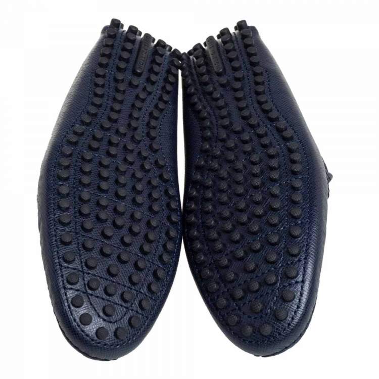 Pre Owned Louis Vuitton Blue Leather Hockenheim Slip On Loafers Size 41