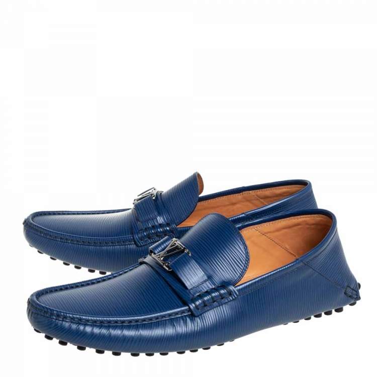 Pre Owned Louis Vuitton Blue Epi Leather Hockenheim Slip On Loafers Size 42
