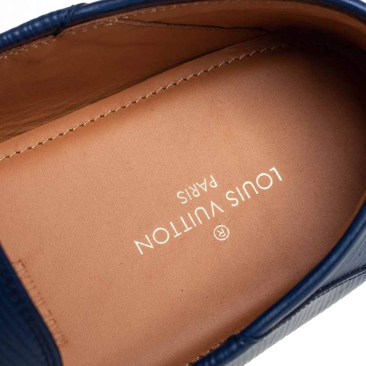 Pre Owned Louis Vuitton Blue Epi Leather Hockenheim Slip On Loafers Size 42