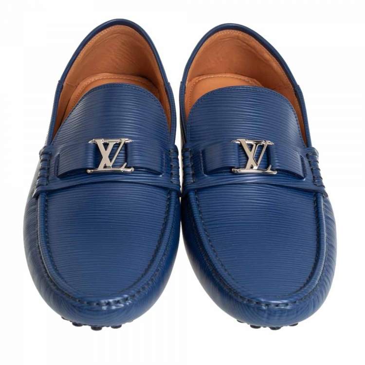 Pre Owned Louis Vuitton Blue Epi Leather Hockenheim Slip On Loafers Size 42