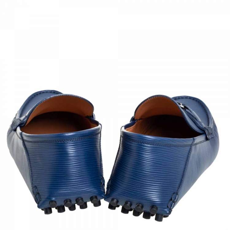 Pre Owned Louis Vuitton Blue Epi Leather Hockenheim Slip On Loafers Size 42