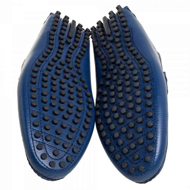 Pre Owned Louis Vuitton Blue Epi Leather Hockenheim Slip On Loafers Size 42